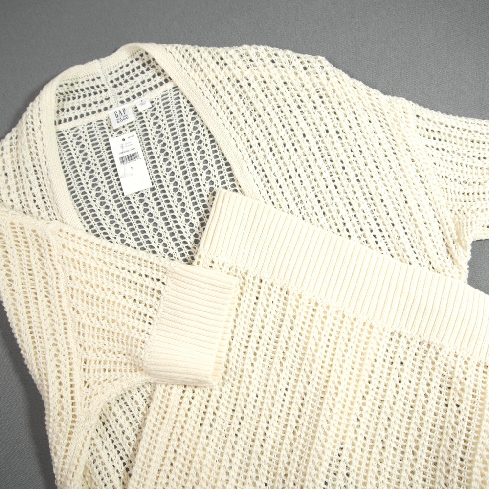 Gap Open Stitch Crochet Boho Coastal Short Sleeve Women Cardigan S Ivory Layer